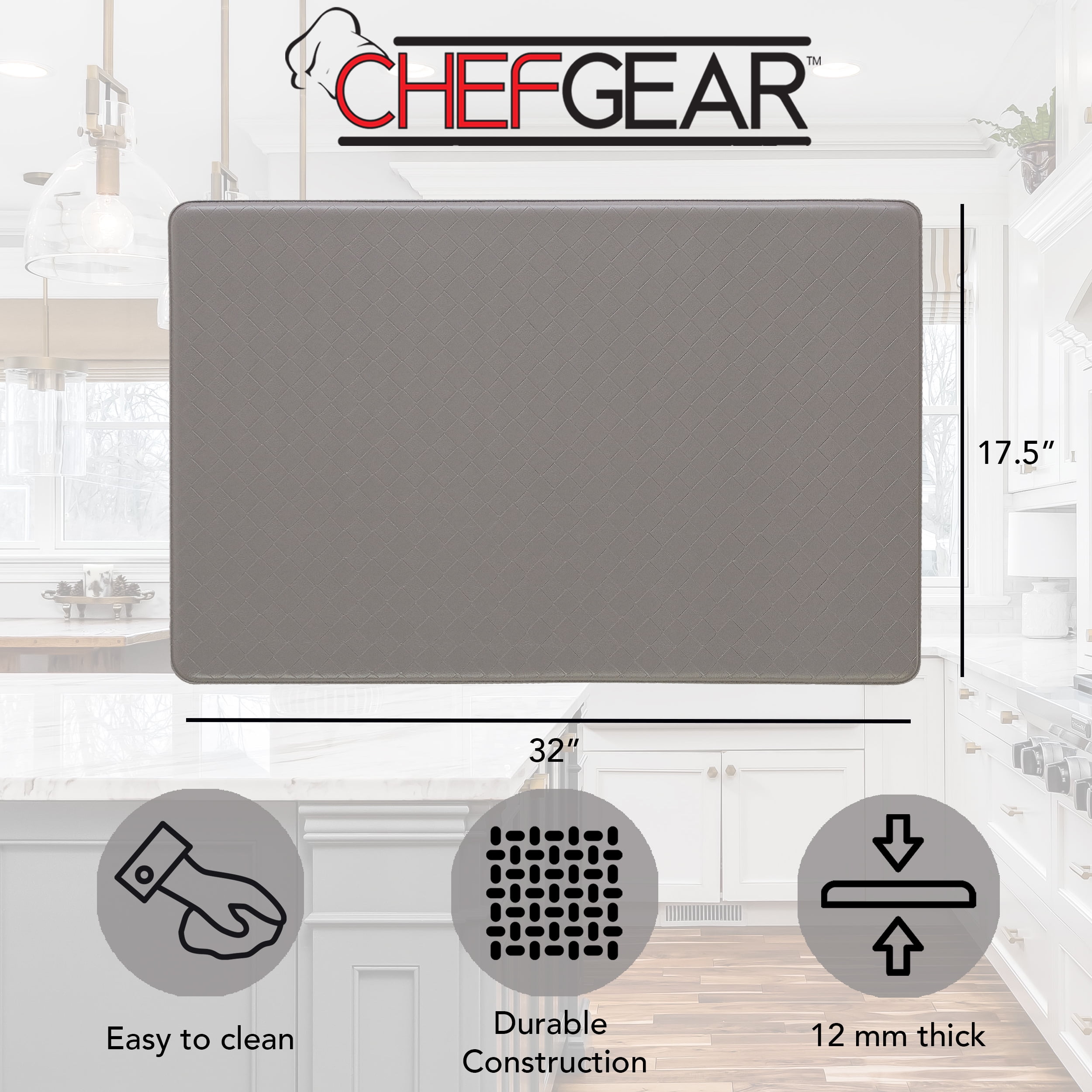 Anti-Fatigue Kitchen Mat, Gray, Playa Basketweave by Chef Gear, 17.5 in. x 32 in.