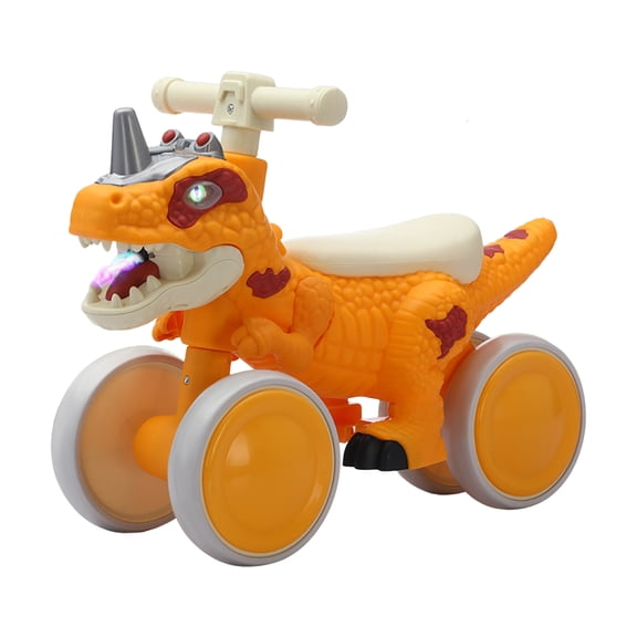 Dbuoem Dinosaur Balance Bike for 1-3 Year Olds,Toddler 4-Wheel Walker Scooter with Music & Mist Spray Effects,No-Pedal Training Bike