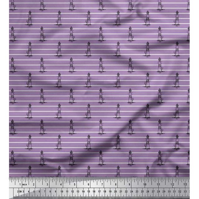 Soimoi Rayon Fabric Stripe & Light House Shirting Decor Fabric Printed Yard 42 Inch Wide