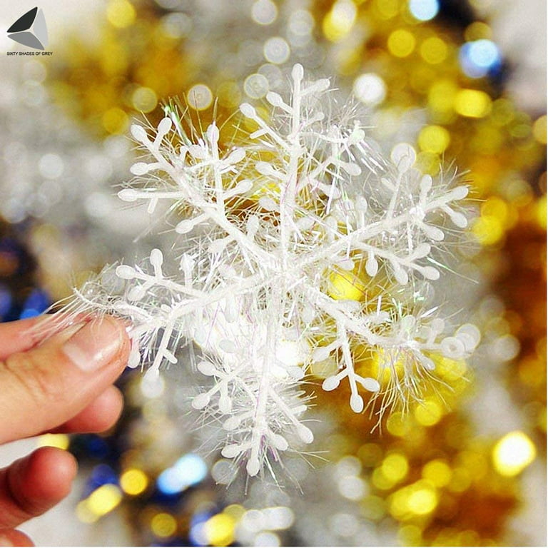 Large Snowflakes - Set of 6 Sliver Glittered Snowflakes - Approximately 12 inch D -Three Assorted Designs Snowflake Decorations - Snowflake Window
