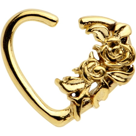 Body Candy Gold Color PVD Steel Rose Bouquet Heart Left Daith Cartilage Tragus Earring 16 Gauge 3/8