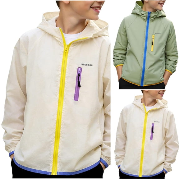 breaise Boys Athletic Sun Protection Jacket Kids Teen Boys Fashion Zip up Sun Hoodies Lightweight Travel Beach Running Coat