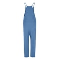 thumbnail image 4 of BiZtdJrK Sale of The Day Prime Today, Women's Casual V Neck Spaghetti Straps Jumpsuit Summer Sleeveles Baggy Cotton Overalls Solid Color Wide Leg One Piece Pants with Pockets Blue L, 4 of 6