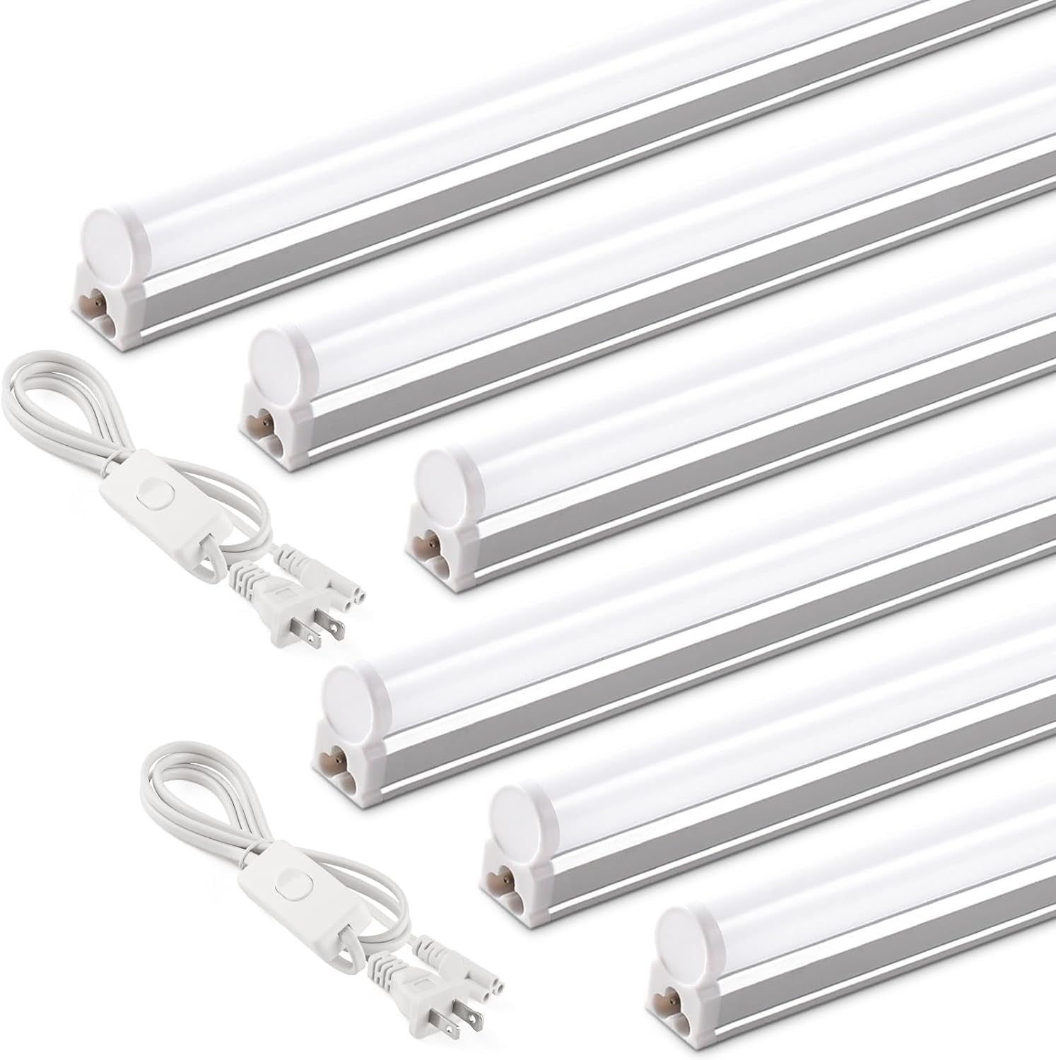 6 Pack LED T5 Integrated Single Fixture, 4FT, 2200lm, 3000K (Warm White), 20W, Utility Shop Light, Ceiling and Under Cabinet Light, ETL Listed, Grow Light with Built-in ON/Off Switch