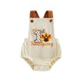 thumbnail image 2 of Cjfdfy Newborn Baby Boy Fall Thanksgiving Ouftits My First Thanksgiving Turkey Romper Turkey Embroidery Sleeveless Overalls Corduroy Bodysuit Cute Thanksgiving Fall Winter Outfit, 2 of 10