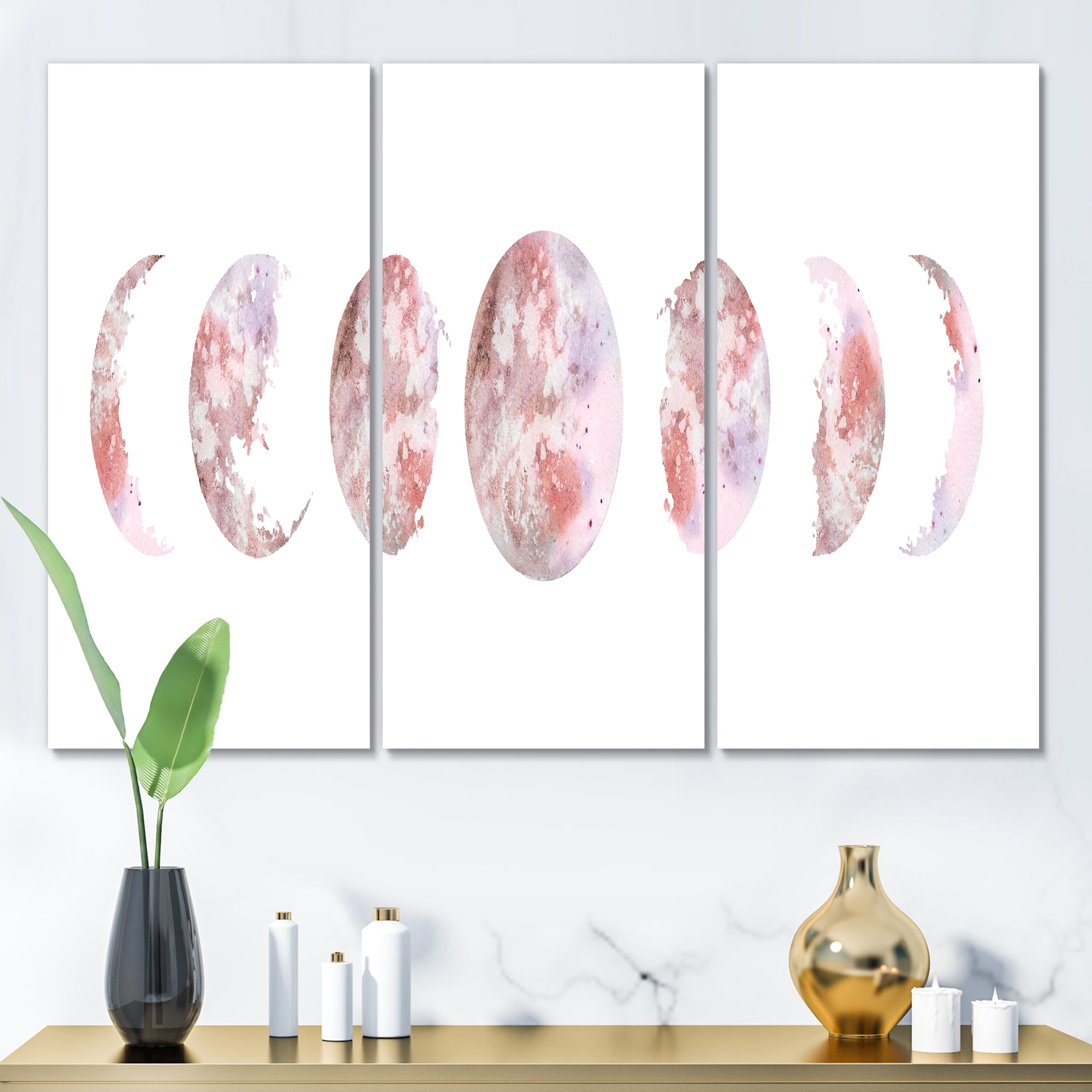 Designart ' Moon Phases On White ' Modern Canvas Wall Art Print