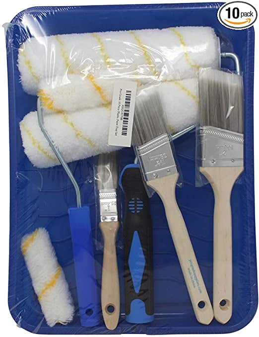 Pro Grade Paint Roller Tray Kit, Plastic Paint Tray with Paint Brushes