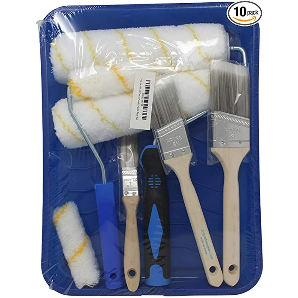 Pro Grade Paint Brushes and Paint Roller Tool Kit 10 Piece Painting