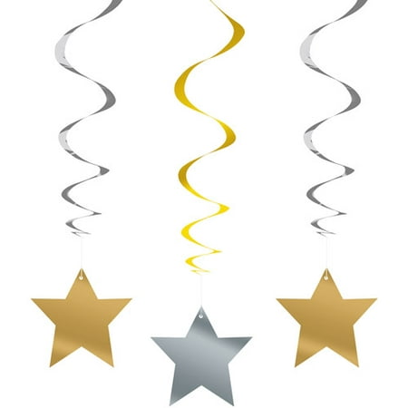 Gold And Silver Star Hanging Decorations 26in 3ct