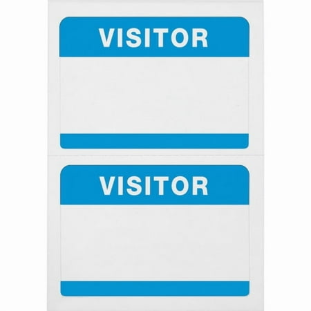 Advantus Self-Adhesive Visitor Badges, Rectangle, 2-1/4" x 3-1/2", White/Blue, Box of 100