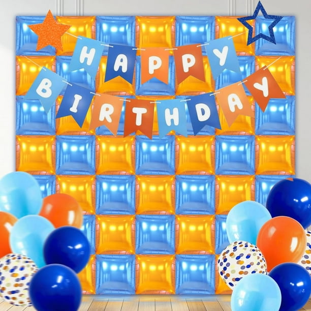 Kit de pared con forma de globo azul y naranja, 50 unidades, papel de aluminio