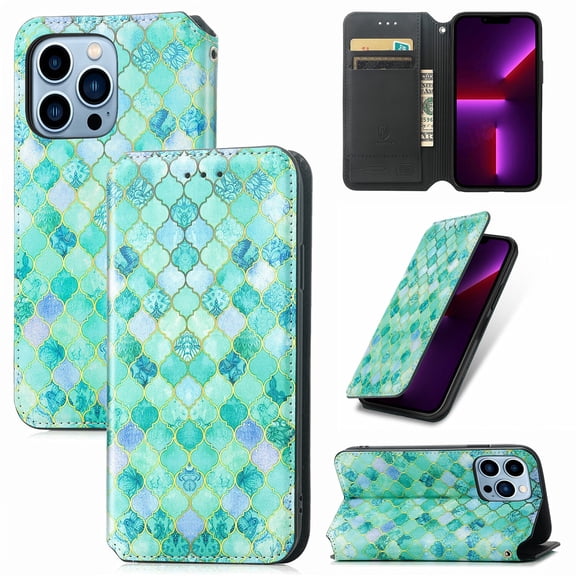 for iPhone 14 Pro Max Magnetic Clasp Flip Wallet Case, Premium PU Leather Case with Card Slot & Kickstand Shockproof Protective Case for iPhone 14 Pro Max Women Men, Green