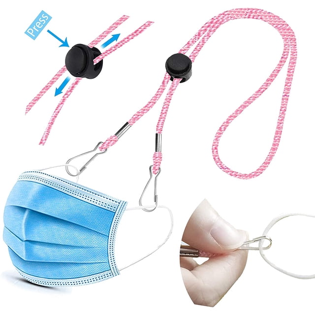 Cordones para máscara facial, soporte para máscara, cordón ajustable para máscara con clips, correa para soporte de collar facial para mujeres y hombres, cómodo alrededor del cuello, máscara facial Adepaton HMFJ126-4