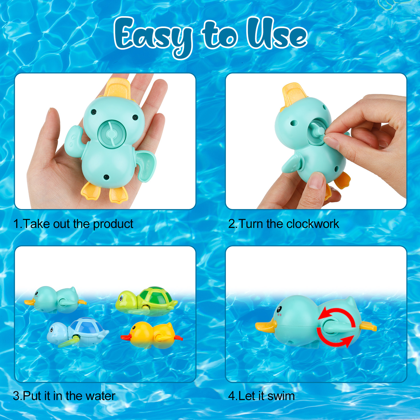 Bocaoying 4-Pack Wind-Up Bath Toys with Floating Animals photo 3