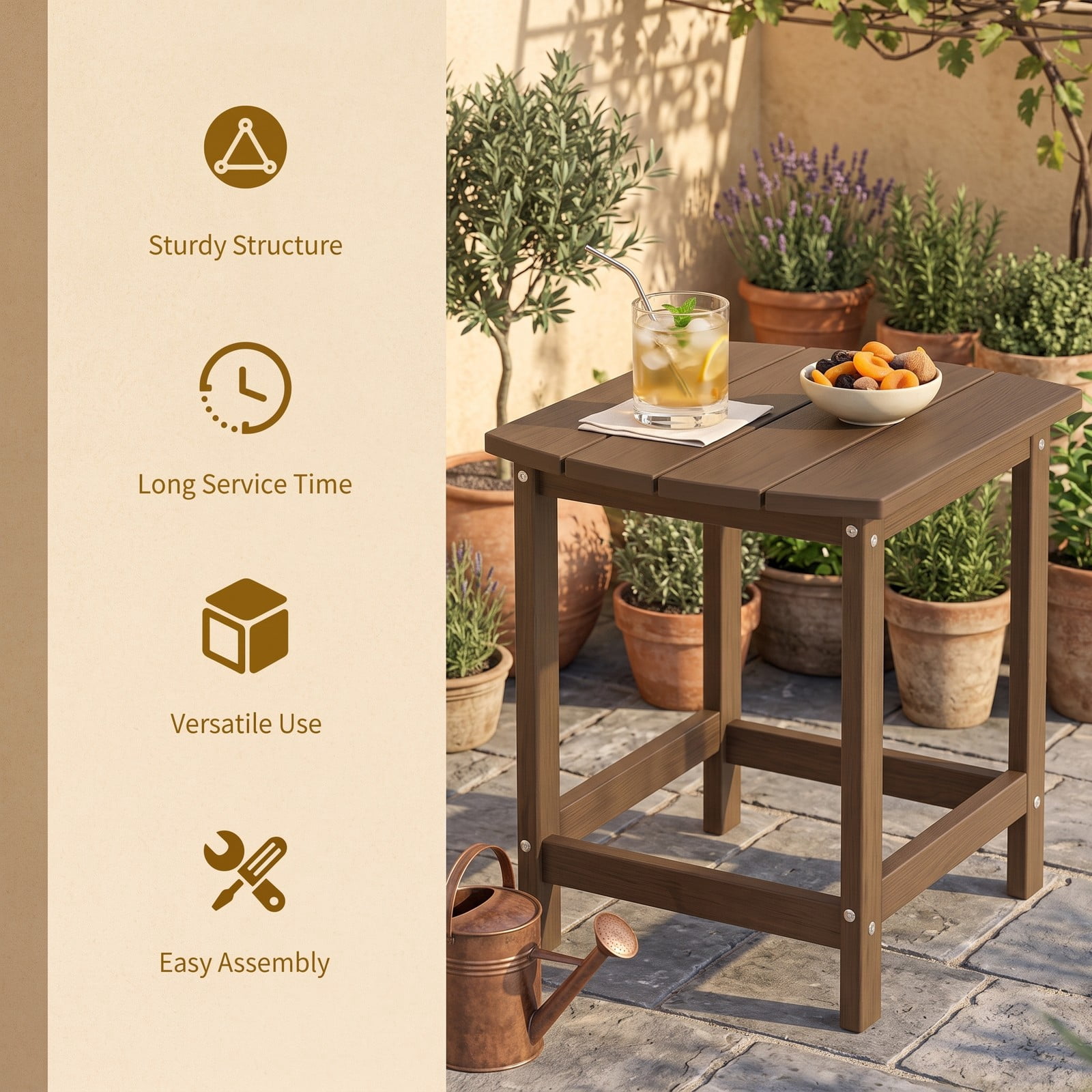 Furnibear Set of 2 18 Inch HDPE Adirondack Outdoor Side Tables with Slatted Top for the Patio Backyard and Garden, Coffee