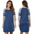 thumbnail image 4 of Women's Nightgown Round Neck Sleepdress 3/4 Sleeve Sleepshirt Loose Comfy Pajamas (Blue XL), 4 of 7