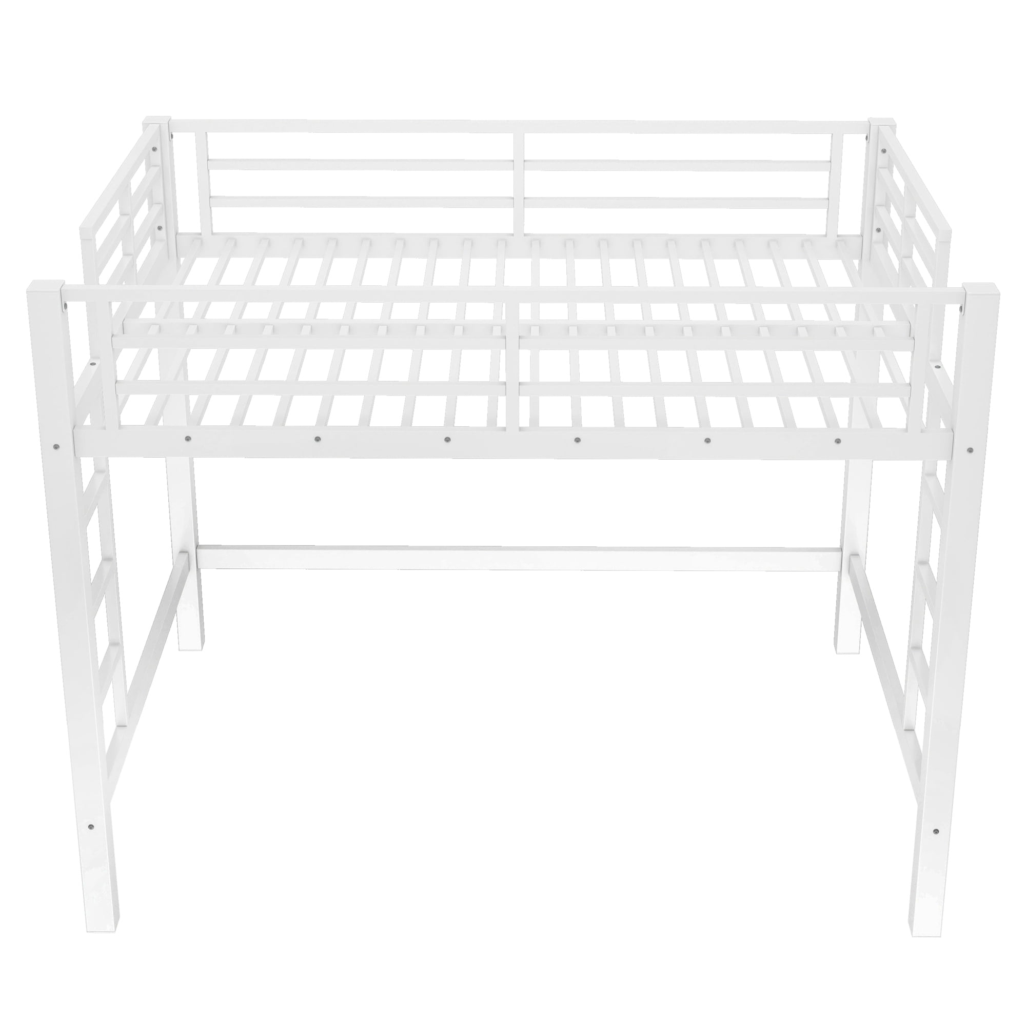 Leumius Full Size Metal Loft Bed Frame, Loft Bed with Easy Climbing Ladder and Guardrails for Kids Teens Adults White