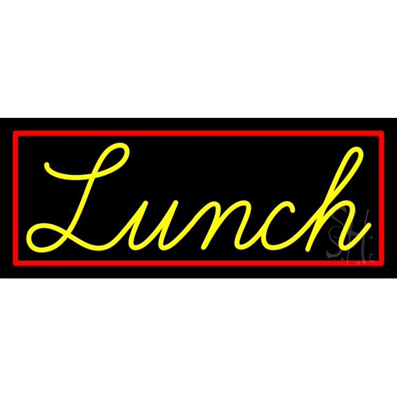 Cursive Yellow Lunch LED Neon Sign 13 x 32 - inches, Black Square Cut Acrylic Backing, with Dimmer - Bright and Premium built indoor LED Neon Sign for restaurant window and interior decor.