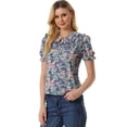 thumbnail image 1 of Blusa De Manga Corta Con Volantes Y Cuello Peter Pan Floral Para Mujer Negro Morado S, 1 of 5