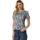 thumbnail image 1 of Blusa De Manga Corta Con Volantes Y Cuello Peter Pan Floral Para Mujer Negro Morado XS, 1 of 5