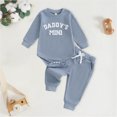 thumbnail image 2 of TOWED22 Newborn Baby Boy Fall Outfit Romper Long Sleeve Letter Printed Jumpsuit Bodysuit Elastic Waist Pants Infant Waffle Clothes,Blue,12-18 M, 2 of 5