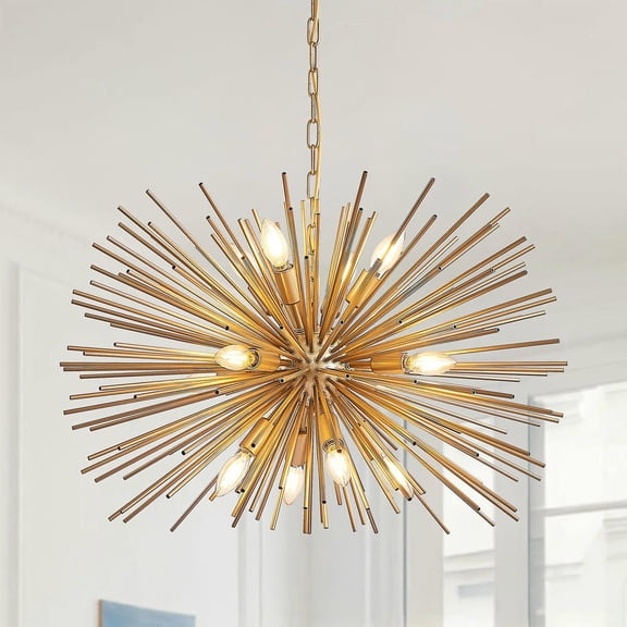 Resenkos 29" Mid-Century Modern Starburst Chandelier - 12-Light Gold Sputnik Pendant Fixture (Bulb Not Included), for Living Room/Dining Room, Gold