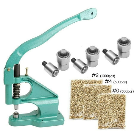 

iMeshbean Heavy Duty Hand Press Eyelet Grommet Machine with 3 Die (#0#2#4) & 2000Pcs Golden Grommets Gold Eyelet Craft Tool Kit Hole Punches Machine (1000pcs 3/8 inch）