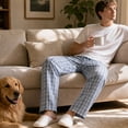thumbnail image 3 of Vulcanodon Mens 100% Cotton Pajama Pants, Soft Lightweight Sleep Pants with Pockets Plaid Pajama Bottoms for Men(Aqua Blue-Plaid, Large), 3 of 7