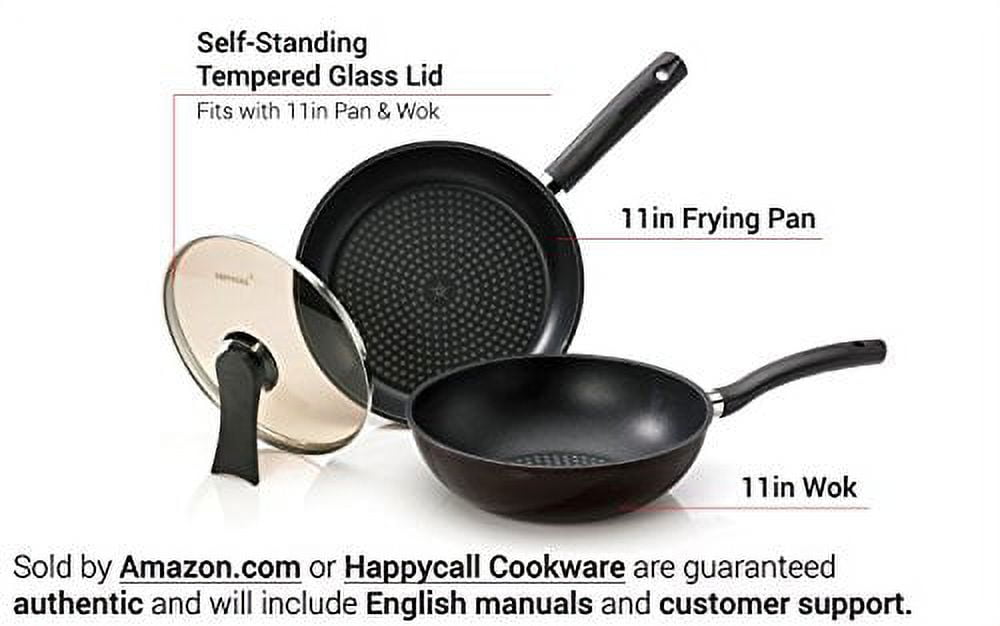 Happycall 5 Layer Diamond Nonstick Pan and Wok 3-piece Set, 11inch,  PFOA-Free, Cookware Set, Black