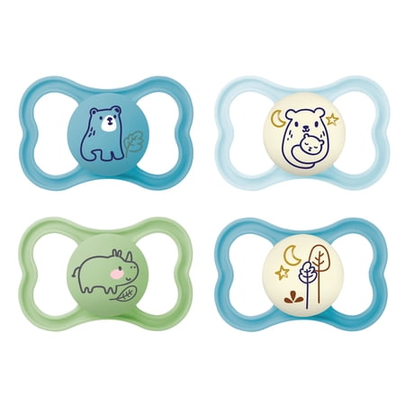 MAM Air Day & Night Pacifier for Sensitive Skin Glows in The Dark 6-16 Months Girl 4 Pack