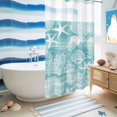 thumbnail image 5 of No Hook Shower Curtain, Turquoise Coastal Shower Curtains for Bathroom with See Through Top Window, Nautical Starfish Coral Jellyfish Shell Sea Waterproof & Washable Bath Curtain Narrow 54"x78", 5 of 9