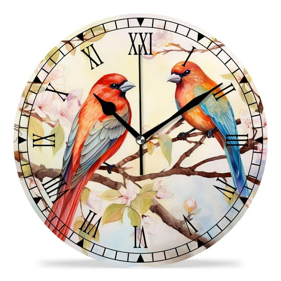 erolrail Rustic Wall Clock,Silent Non Ticking Wall Clocks for Living Room,Bedroom,Kitchen 12IN Colorful Bird Beautiful