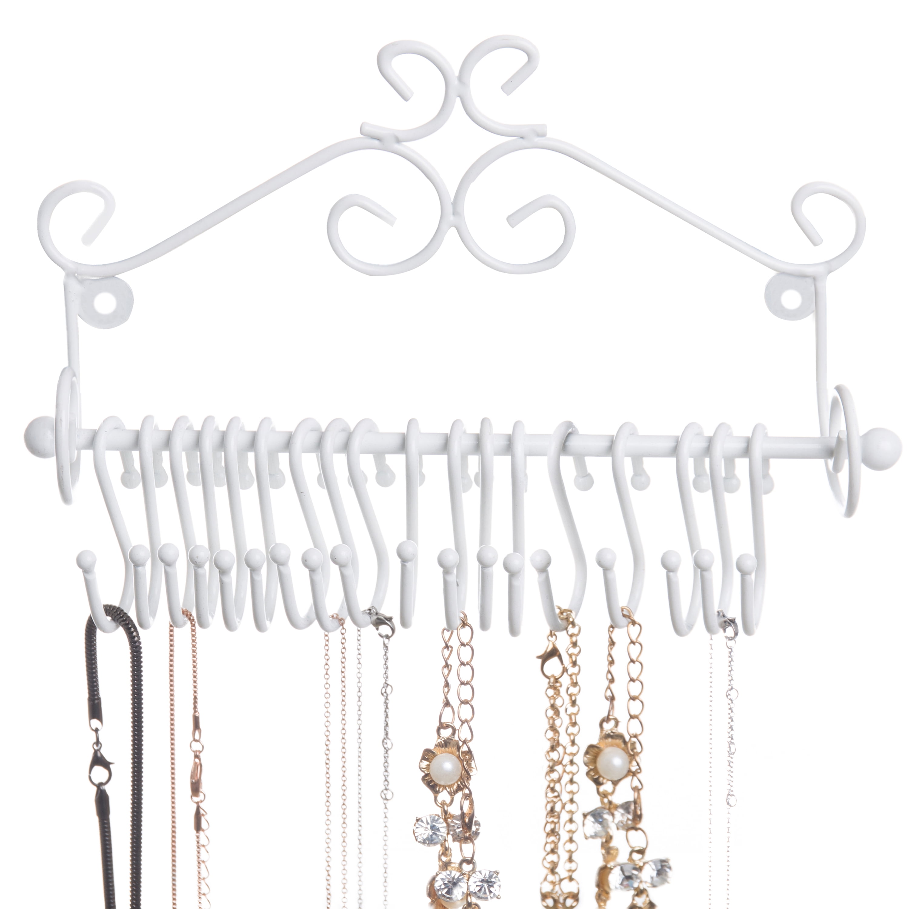 MyGift Wall-Mounted Brass-Tone Metal Scrollwork Design Jewelry Organizer Rack w/ 20 Hanging S-Hooks, Women's, Size: Small, Gold