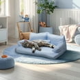 thumbnail image 2 of Cooling Pet Bed for Small Dogs or Cats, Breathable Fabric, Supportive Bolsters, Removable Washable Cover, Non-Slip Base, Sofa Pet Lounger Includes Mini Play Cushion, Blue, 2 of 15