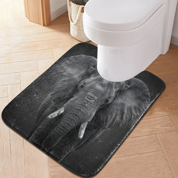 Toilet Rug U-Shaped Bathroom Rugs Non-Slip Soft Plush Machine Washable Contour Bath Mat African Elephant 24x20