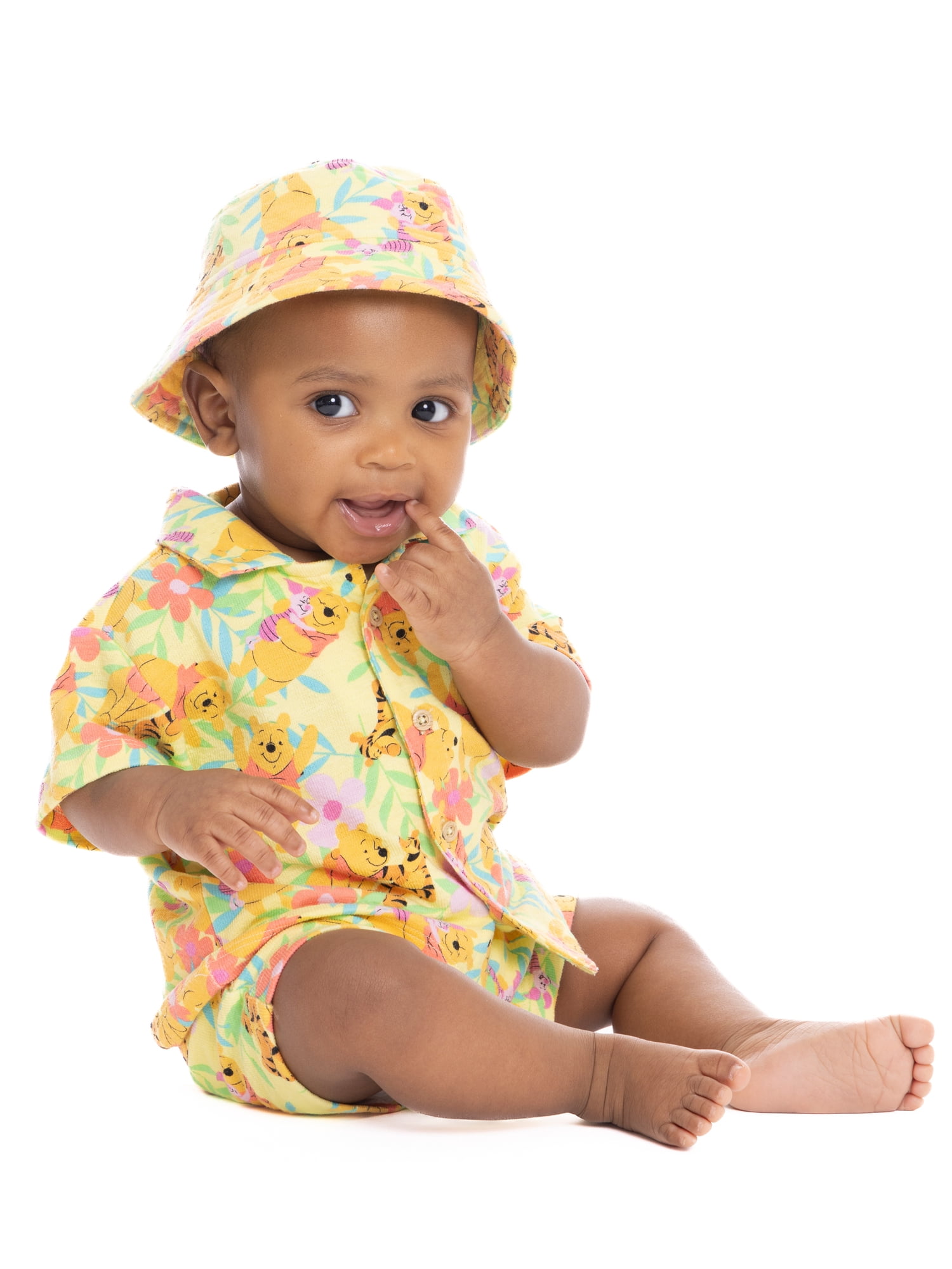 Winnie the Pooh Baby Boys Resort Short Set with Matching Hat, 3-Piece, Sizes 0M-24M