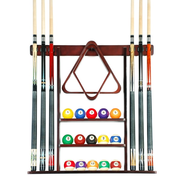 Izzy Billiards Cue Rack Only, 6 Pool Billiard Stick + Ball Set Wall