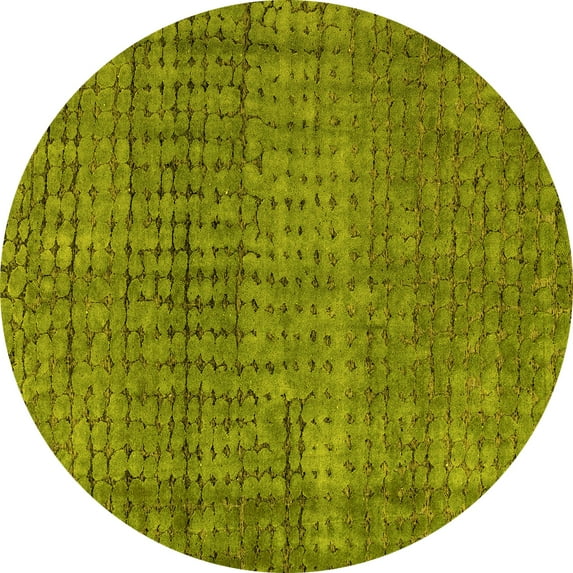 Ahgly Company Machine Washable Indoor Round Abstract Yellow Modern Area Rugs, 3' Round
