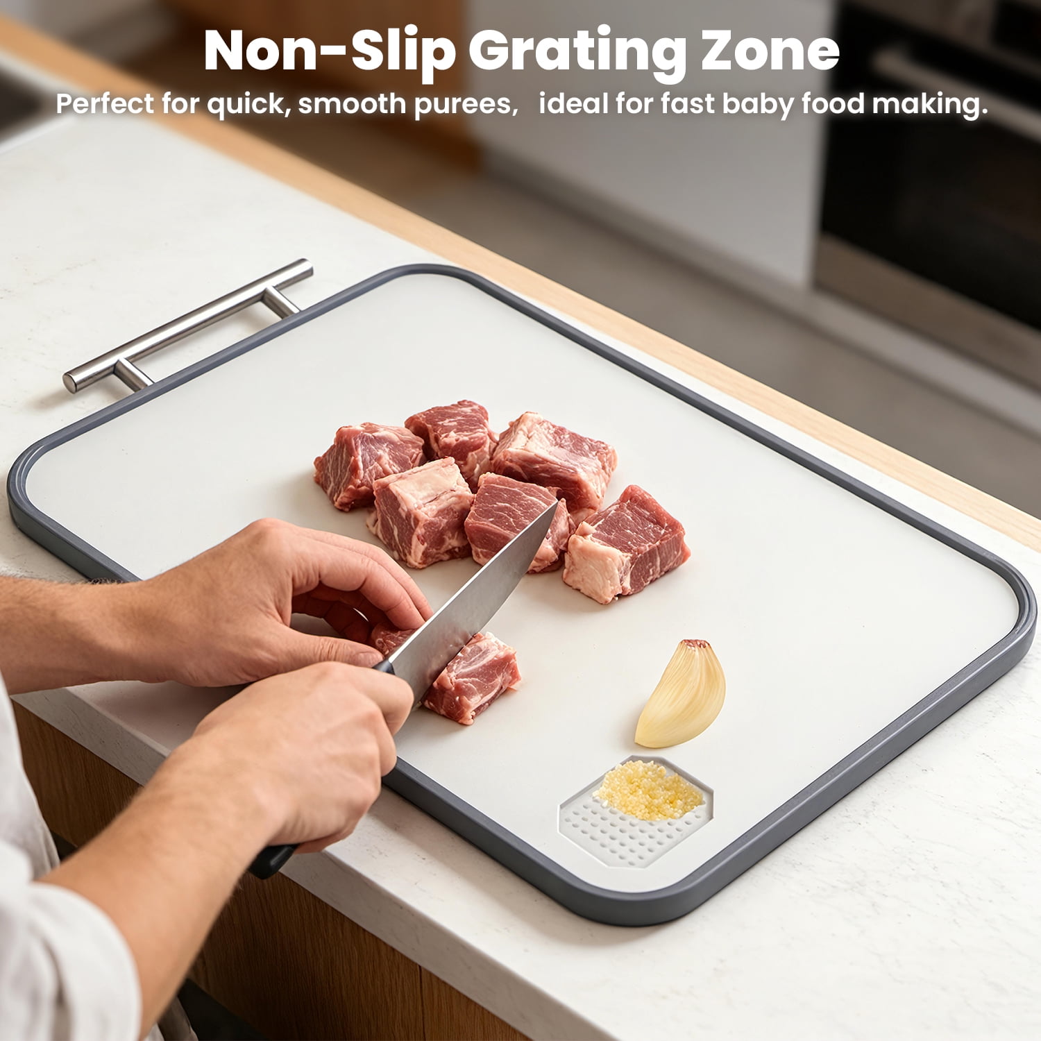 17.5" x 11" Double-Sided Titanium Cutting Board, Antibacterial PP & Wheat Straw Backing, Dishwasher Safe, Lightweight Kitchen Chopping Board