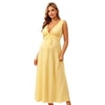 thumbnail image 5 of Women Maternity Sleeveless Gown Solid V-Neck Waist Drawstring Flowy Maxi Gown Dress for Pregnancy Photography Yellow XL, 5 of 7