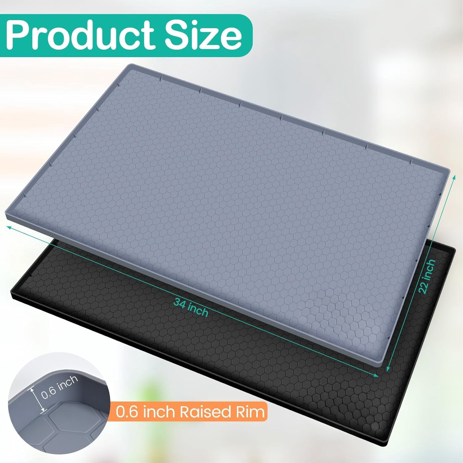 Waterproof Under Sink Mat 34" x 22", Silicone Cabinet Liner, Rubber Protector for Kitchen and Bathroom, Keeps Cabinets Clean, Dry, and Organized (Grey)