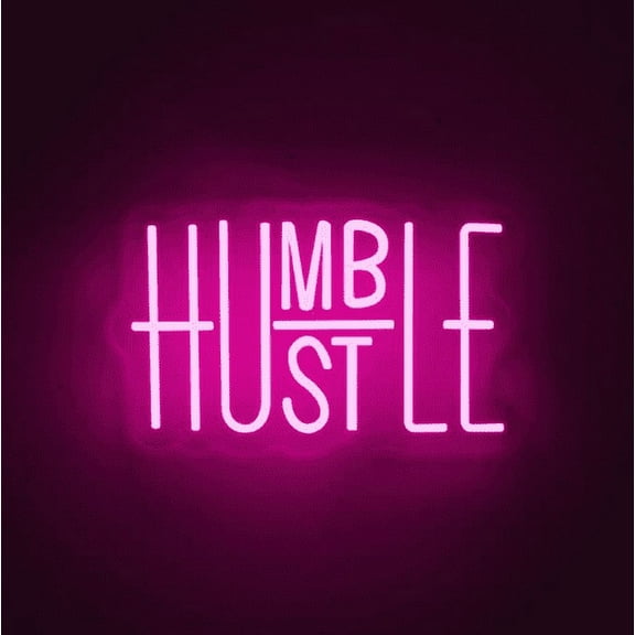 Hustle LED Neon Sign for Wall Decor, Humble LED Neon Lights Party Decorations, USB Powered Switch LED Neon Lights for Office Room, Gym Room, Man Cave, Bar Party, Gamer Room Decor (PINK)