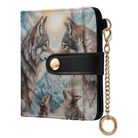Qxltty Two Wolf Kings Ladies Wallet Rfid Slim Thin Compact Credit Card Women Wallet Zipper Coin Pocket and ID Window for Female Gifts