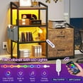 thumbnail image 3 of 35.4” File Cabinet, Filing Cabinet fits Letter/A4 Size, 2 Drawe File Cabinets for Home Office with Power Strip, LED Lights, Lock, Open Shelf, Rustic Brown, 3 of 8