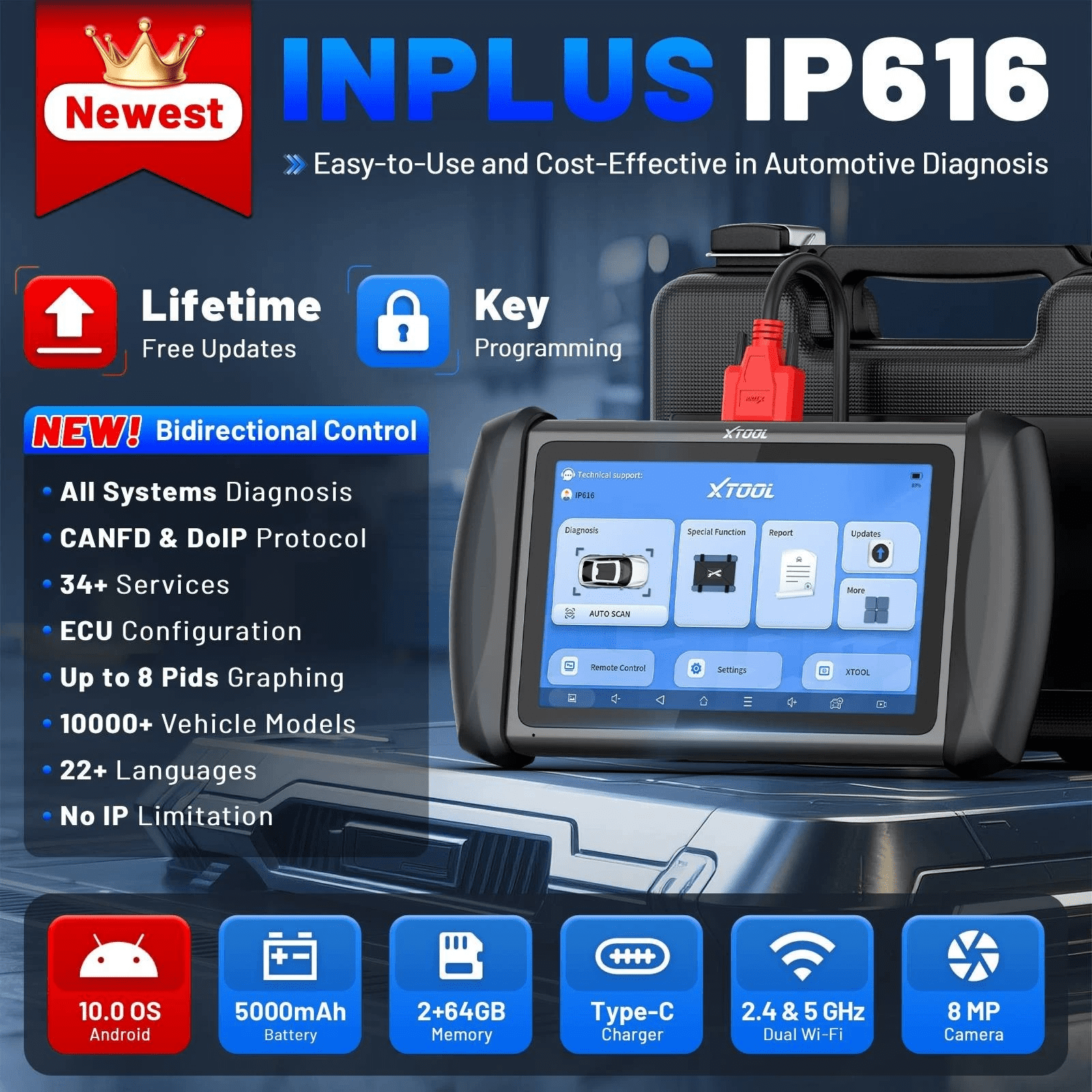 XTOOL IP616 Bidirectional OBD2 Scanner, Full System Car Diagnostic