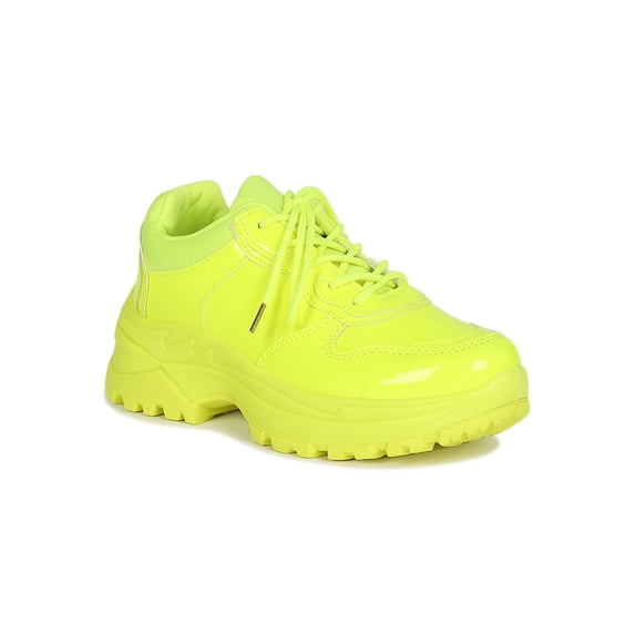 Women Round Toe Lug Patent Lace Up Sneaker 19185