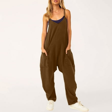 MITCOWBOY Body Suit  Women s Casual Jumpsuit Spaghetti Straps Wide Leg Romper V Neck Spaghetti Straps Romper Sleeveless Long Jumpsuit  Long Sleeve Bodysuit  Overalls Women  Khaki 2Xl