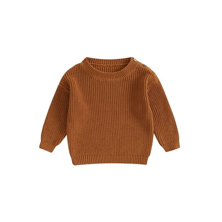 

Infant Baby Girl Boy Knit Sweater Pullover Sweatshirt Warm Buttons Crewneck Long Sleeve Tops