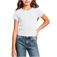 thumbnail image 4 of Acaics Girls Short Sleeve Raglan Crop Top, Soft Stretch Solid Color Crew Neck Casual Summer Tee Shirt for Teen Kids Girls 4-15 Years Old, 4 of 8
