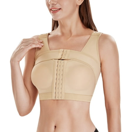 

CtriLady Women s Front Closure Sports Bra with Breast Support Post Surgery Wirefree Racerback Support Posture Corrector Compression Shapewear Tops(Beige XX-Large)